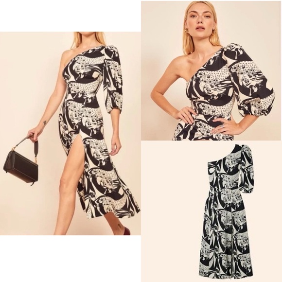 Reformation Dresses & Skirts - Reformation Persephone Print One Shoulder High Slit Midi Dress Sz 4